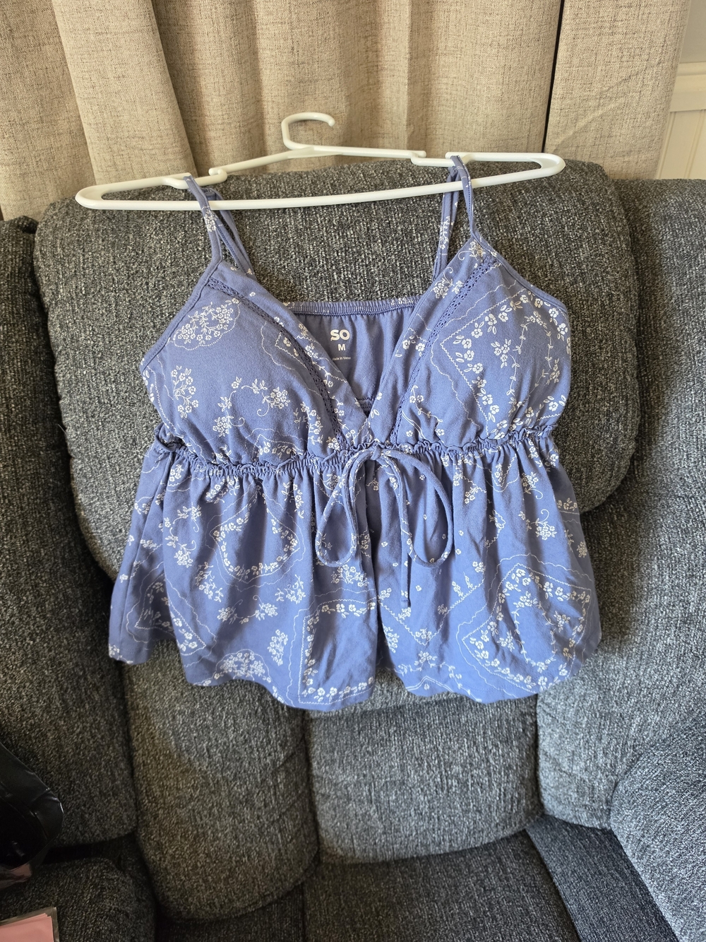 SO Lavender Blue Floral Drawstring Cami Top